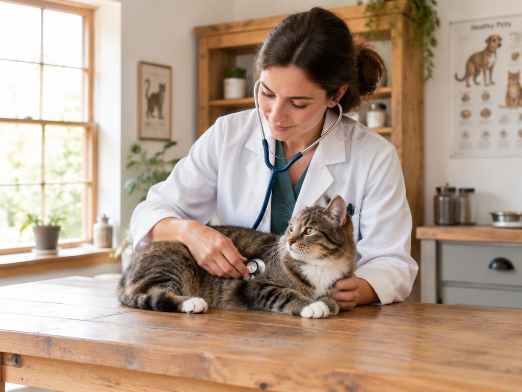 Veterinaria revisando a un gato